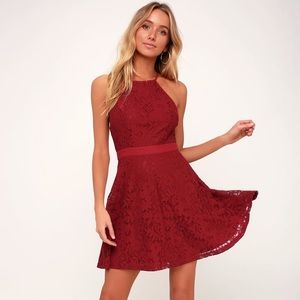 NWT wine red lace skater dress